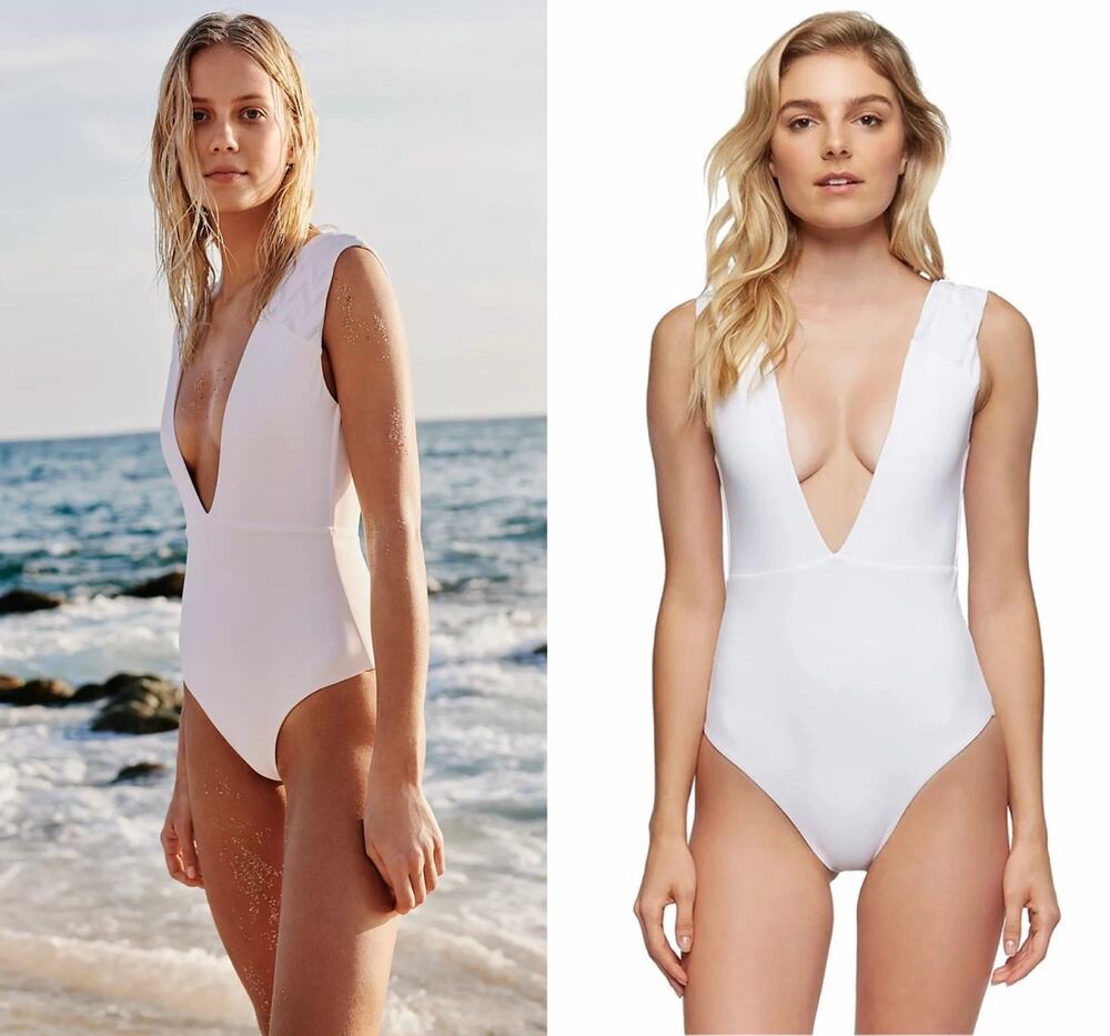 NWT Tavik Free People Size S Eden One-Piece Swimsuit White Textured Chevron